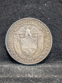 1930 Panama One Half Balboa. XF. 90% silver.