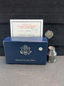 2001 P New York Quarter Coin & Die Set. Die was used to strike 346,000 coins. Coin, die, and COA.