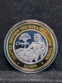 Luxor Casino, Las Vegas, .999 silver center $10 token. ?Cleopatra.?  Year 2000.