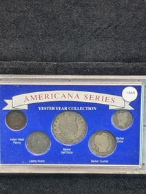 Americana Series Yesteryear collection. Barber Half, Quarter, Dime, V Nickel, and Indian Head Cent.