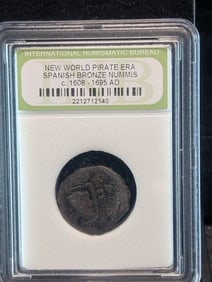 c. 1608-1695 AD New World Pirate Era Spanish Bronze Nummis Coin