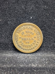 Patriotic Civil War Token. Army, Navy, and Union. Pretty medium brown.  XF.
