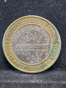 Limited Edition .999 FINE SILVER CENTER Harvey's Casino $10 Gaming Token