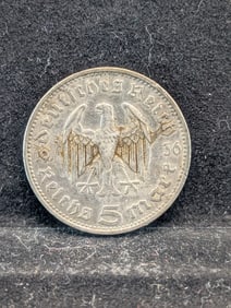 1936 Germany 5 Silver Reichsmarks