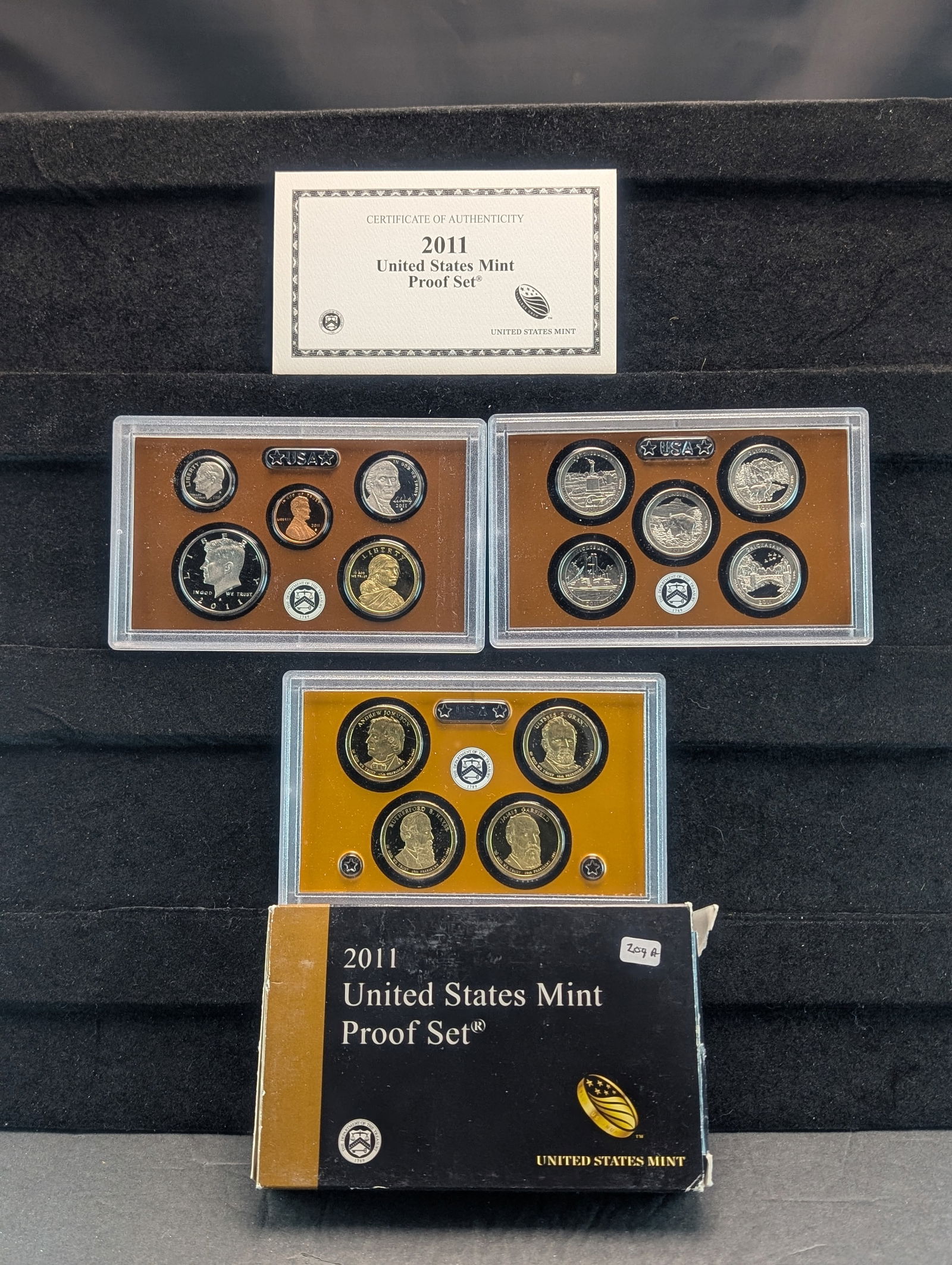 2011-S US Proof set in original box. Regular coinage plus state quarters and presidential dollars. (1 of 4)