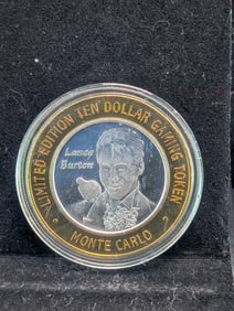 Limited Edition .999 FINE SILVER CENTER Monte Carlo Casino $10 Gaming Token in Capsule