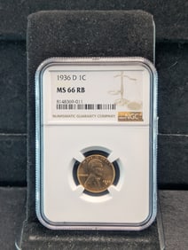 1936-D Lincoln Wheat Cent - NGC MS66 RB