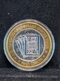 Limited Edition .999 FINE SILVER CENTER Four Queens Casino $10 Gaming Token in Capsule