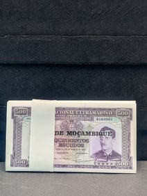 1967 CRISP UNC Bank of Mozambique 500 Escudos - Pack of 100 Currency Notes  - Bank Wrapped
