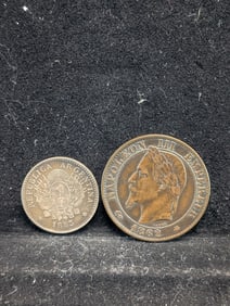 1862-A France 5 Centimes & 1883 Argentina 10 Silver Centavos (2 PCS)