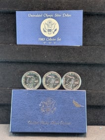 1983-P,D&S UNC Olympic Discus Thrower Commem 3-Coin Silver Dollar Set in OGP w/ COA