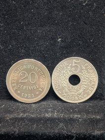 1938 French Indo-China 5 Cent *RARE* & 1921 Portugal 20 Centavos (2 PCS)