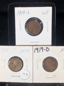 (3 Coins) 1919 P D&S Lincoln Wheat Cents