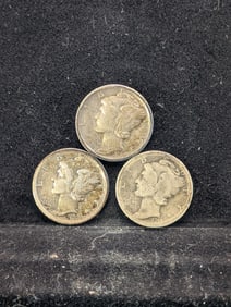 1918-S, 1920-D, 1939-D Mercury Dimes. 90% Silver
