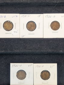 (5) 1920-D Lincoln Wheat Cents