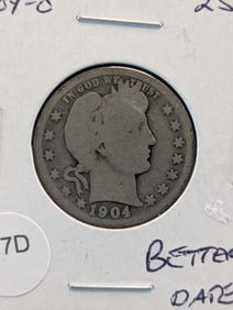 1904-O Barber 25c. Better Date. 90% Silver