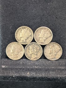 5 90% Silver Mercury Dimes