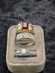 Lot Of Three Vintage Rings - One w/Ruby Center & Some Are Gold Plated