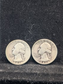 2-1942 Washington Quarters. 90% Silver