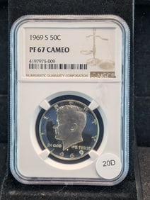 1969-S Kennedy 50c. 40% Silver. NGC PF70 CAMEO