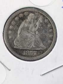 1857 Seated Liberty 25c. HIGH Grade. Tough Type Coin. Full Liberty and Shield