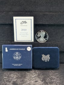 2010-W Proof American Silver Eagle. One Troy Ounce .999 Fine Silver