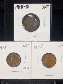 (3 Coins) 1918 P D&S Lincoln Wheat Cents