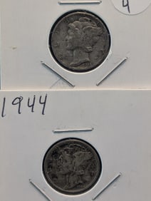 2-1944 Mercury Dimes. 90% Silver