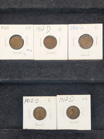 (5) 1912-D Lincoln Wheat Cents