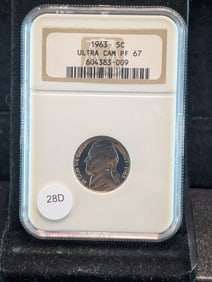 1963 Jefferson Nickel. NGC PF 67 Ultra Cameo. Old Label