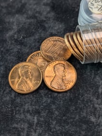 Roll of 1969-S Lincoln Cents. GEM BU RED