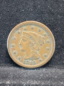 1844 Braided Hair Large Cent, High Grade. Great Details