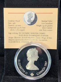 1986 Canada Olympic Winter Games 92.5% Silver $20 Coin (ASW One Troy Ounce)