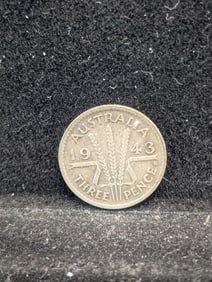 1943-S 92.5% Sterling Silver Australian Kangaroo, Three Pence, 82 Years old!