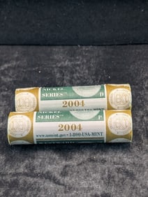 2004 P&D Jefferson Nickel Rolls - Westward Journey Nickels- Keel Boat. Original Rolls. GEM BU Coins