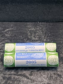 2005 P&D Jefferson Nickel Rolls- Westward Journey Nickels- Ocean in View. Original Rolls. GEM BU