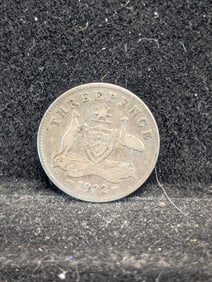 1922 92.5% Sterling Silver Australian Three Pence, 103 Years old!