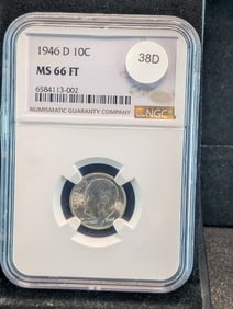 1946-D Roosevelt Dime. NGC MS66 FT