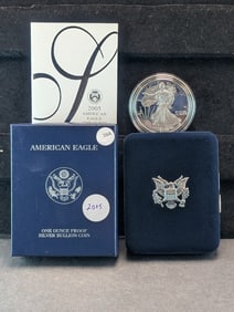 2005W Proof American Silver Eagle. One Troy Ounce .999 Fine Silver $1. OGP/COA