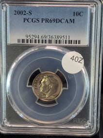 2002-S PR69 DCAM Roosevelt Dime, (Graded by PCGS)