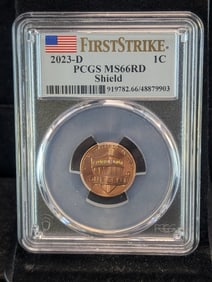 2023-D MS66RD Lincoln Shield Penny, (Graded by PCGS)