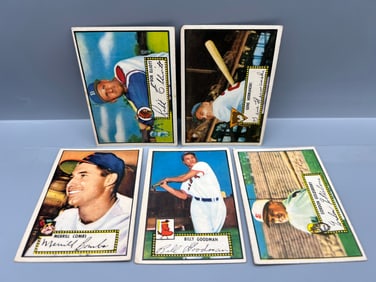Lot of (5) 1952 Topps Low Number Red Back Baseball Cards - Varying Conditions