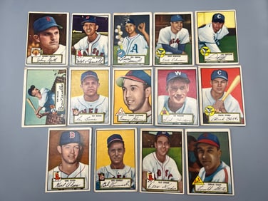 Lot of (14) 1952 Topps Low Number Black Back Baseball Cards - Varying Conditions - Paper loss on