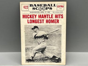 1961 Nu-Card Scoops #422 - Mickey Mantle Hits Longest Homer