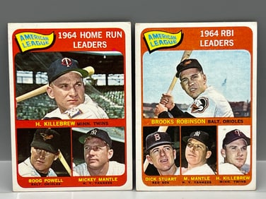 Lot Of (2) - 1965 Topps Mickey Mantle Leader Cards: #3 AL HR, #5 AL RBIs