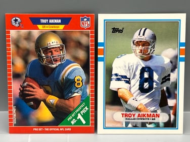 Lot Of (2) Troy Aikman Rookies - 1989 Pro Set #490 & 1989T Traded #70T