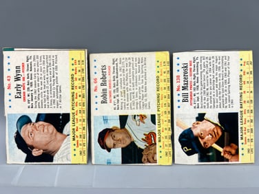 1963 Post Cereal Early Wynn #43, Robin Roberts #66, & Bill Mazeroski #138