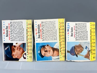 1963 Post Cereal Nellie Fox #36, Don Drysdale #123, & Ron Santo #170