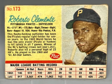 1962 Post Cereal Roberto Clemente #173