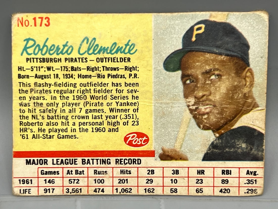 1962 Post Cereal Roberto Clemente #173 (1 of 2)